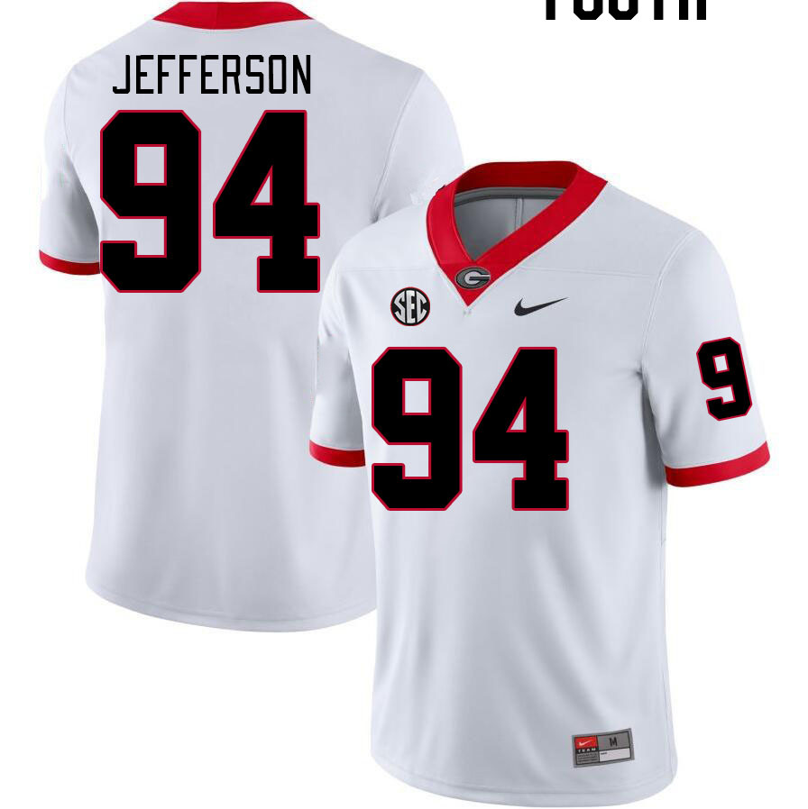Youth #94 Jonathan Jefferson Georgia Bulldogs College Football Jerseys Stitched-White